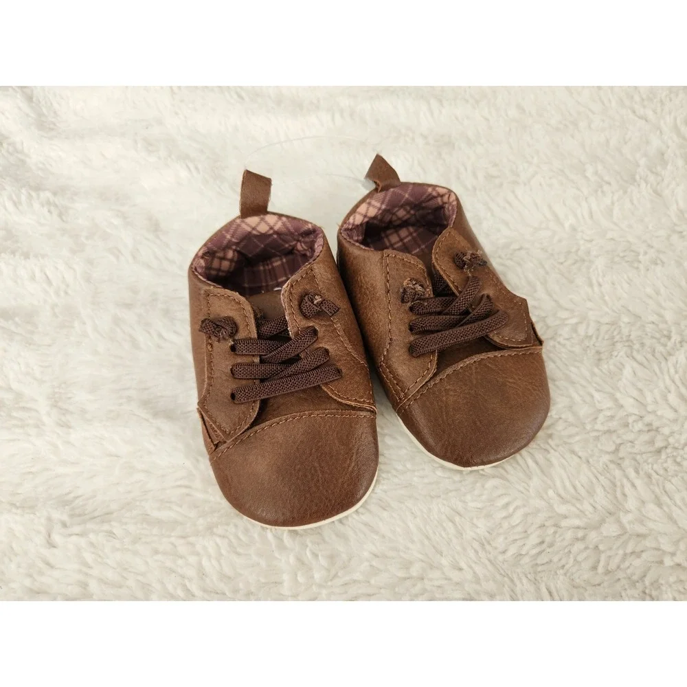 Carter's Baby Boys Brown Faux Leather Dress Shoes Size 6-12M Kameron-B Plaid...